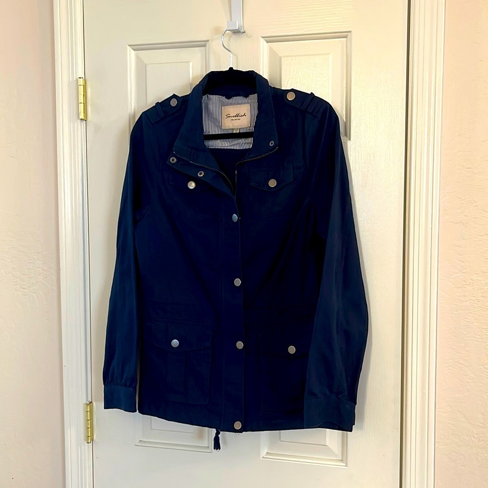 Women Navy Blue Ziper & Button Jacket 🧥 Size: XL